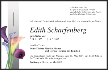 Traueranzeige von Edith Scharfenberg von Südthüringer Presse