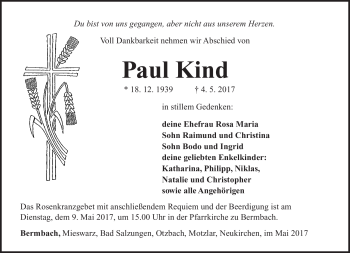 Traueranzeige von Paul Kind von Südthüringer Presse