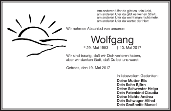 Traueranzeige von Wolfgang  von Frankenpost