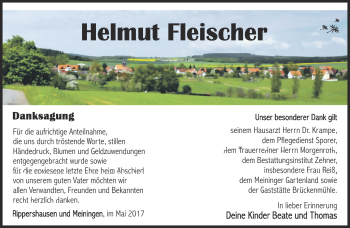 Traueranzeige von helmut Fleischer von Südthüringer Presse