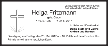 Traueranzeige von Helga Fritzmann von Frankenpost