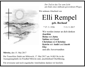 Traueranzeige von Elli Rempel von Neue Presse Coburg