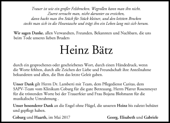 Traueranzeige von Heinz Bätz von Neue Presse Coburg