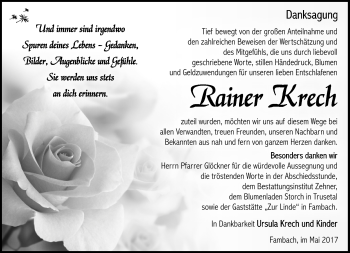 Traueranzeige von Rainer Krech von Südthüringer Presse