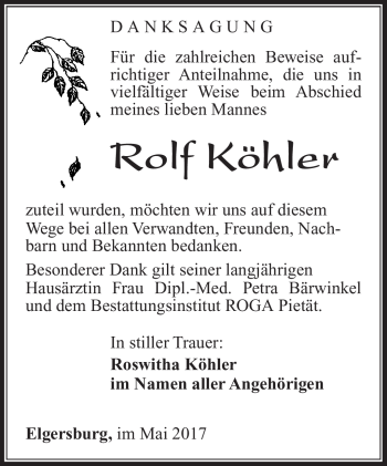 Traueranzeige von Rolf Köhler von Südthüringer Presse