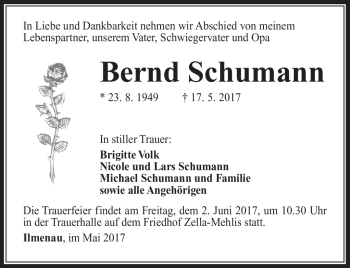 Traueranzeige von Bernd Schumann von Südthüringer Presse