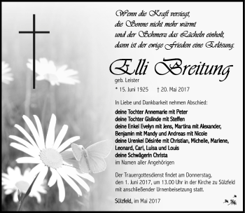 Traueranzeige von Elli Breitung von Südthüringer Presse