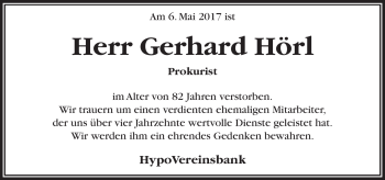 Traueranzeige von Gerhard Hörl von Frankenpost