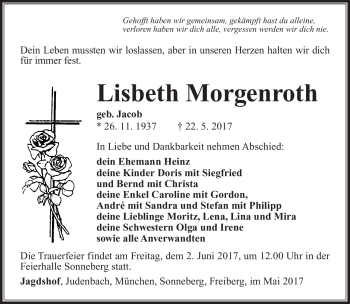 Traueranzeige von Liesbeth Morgenroth von Südthüringer Presse