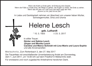 Traueranzeige von Helene Lesch von Neue Presse Coburg