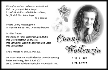 Traueranzeige von Conny Wollenzin von Südthüringer Presse