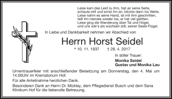 Traueranzeige von Horst Seidel von Frankenpost