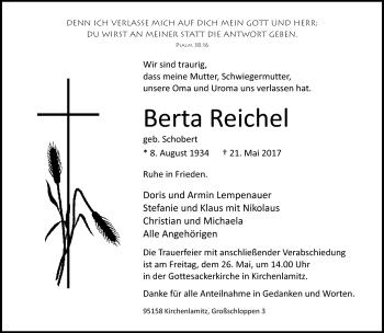 Traueranzeige von Berta Reichel von Frankenpost