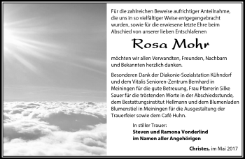 Traueranzeige von Rosa Mohr von Südthüringer Presse