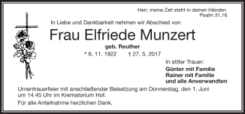 Traueranzeige von Elfriede Munzert von Frankenpost
