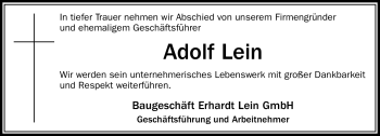 Traueranzeige von Adolf Lein von Frankenpost