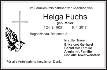 Traueranzeige von Helga Fuchs von Frankenpost