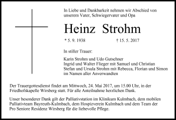 Traueranzeige von Heinz Strohm von Frankenpost