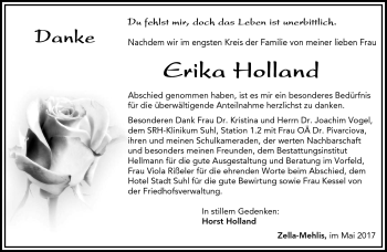 Traueranzeige von Erika Holland von Südthüringer Presse