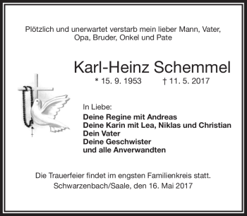 Traueranzeige von Karl-Heinz Schemmel von Frankenpost