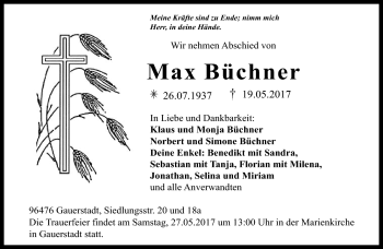 Traueranzeige von Max Büchner von Neue Presse Coburg