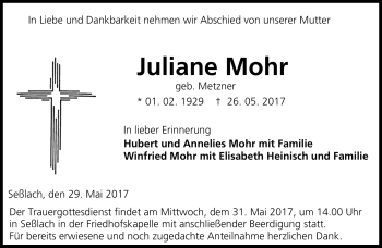 Traueranzeige von Juliane Mohr von Neue Presse Coburg