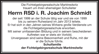 Traueranzeige von Joachim Schmidt von Frankenpost