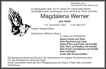 Traueranzeige von Magdalena Werner von Frankenpost