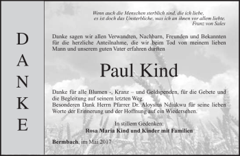 Traueranzeige von Paul Kind von Südthüringer Presse