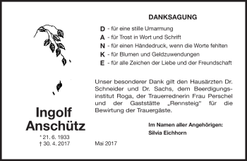 Traueranzeige von Ingolf Anschütz von Südthüringer Presse
