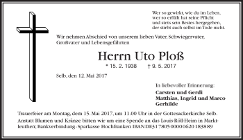 Traueranzeige von Uto Ploß von Frankenpost