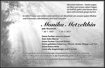 Traueranzeige von Monika Metzelthin von Südthüringer Presse