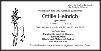 Traueranzeige von Ottilie Heinrich von Frankenpost