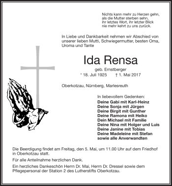 Traueranzeige von Isa Rensa von Frankenpost