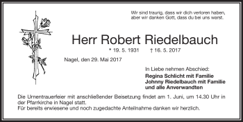 Traueranzeige von Robert Riedelbauch von Frankenpost