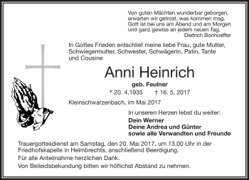 Traueranzeige von Anni Heinrich von Frankenpost