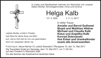 Traueranzeige von Helga Kalb von Neue Presse Coburg