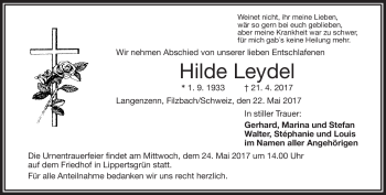 Traueranzeige von Hilde Leydel von Frankenpost