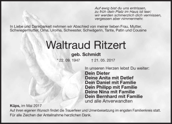 Traueranzeige von Waltraud Ritzert von Neue Presse Coburg