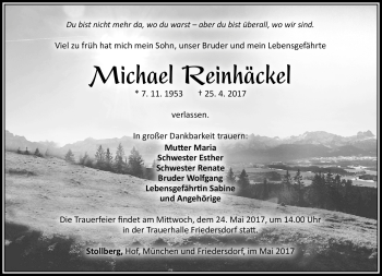 Traueranzeige von Michael Reinhäckel von Südthüringer Presse