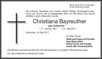 Traueranzeige von Christiana Bayreuther von Frankenpost