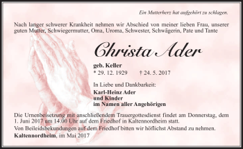 Traueranzeige von Christa Ade von Südthüringer Presse