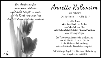 Traueranzeige von Annette Rußwurm von Südthüringer Presse
