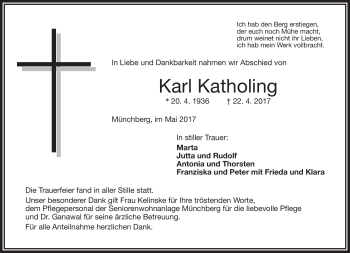 Traueranzeige von Karl Katholing von Frankenpost