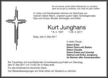 Traueranzeige von Kurt Junghans von Frankenpost