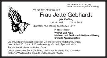 Traueranzeige von Gebhardt Jette von Frankenpost