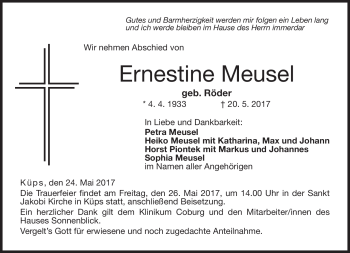 Traueranzeige von Ernestine Meusel von Neue Presse Coburg