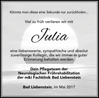 Traueranzeige von Julia Bernheiden von Südthüringer Presse