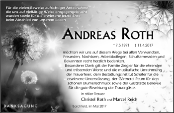 Traueranzeige von Andreas Roth von Südthüringer Presse