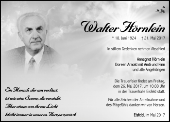 Traueranzeige von Walter Hörnlein von Südthüringer Presse